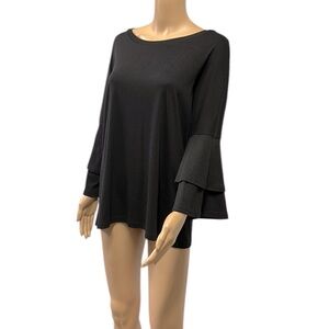 Miselon Black 3 Quarter Bell Ruffle Sleeve Tee Blouse Shirt Womens Large